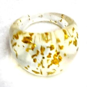 Vtg  Glitter Foil  Clear Dome Mid Century Mod MCM Lucite Ring Size 7